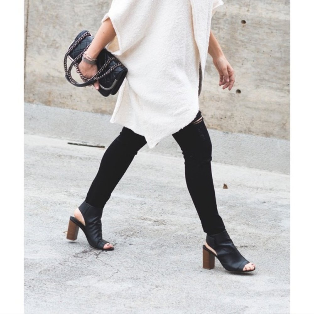 VINCE Faye Open Peep Toe Leather Bootie High Chunky Block Heel Sandal Wrap Boots